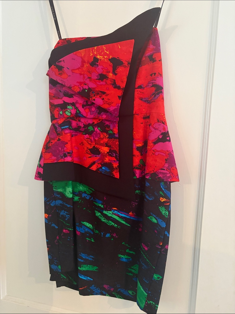 Black Halo Red, Fuchsia and Black Abstract Peplum Dress